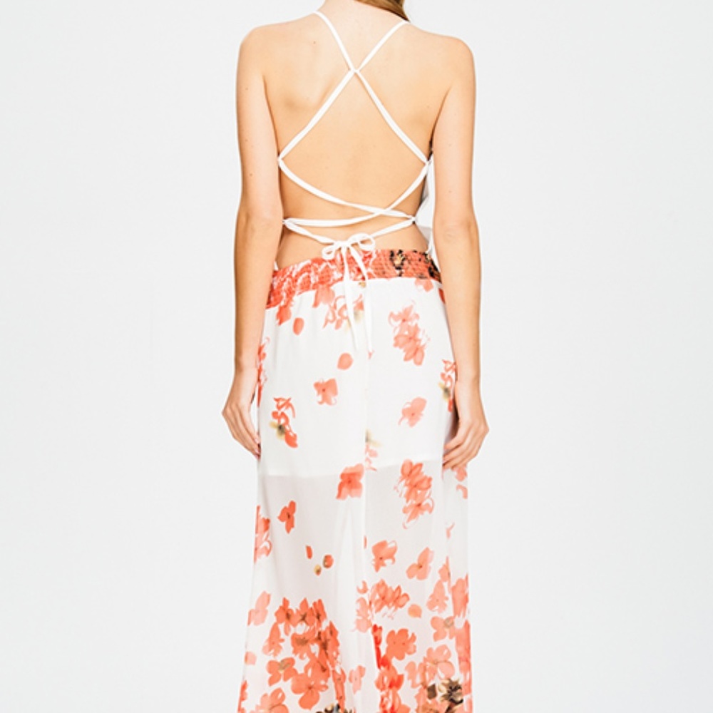 NEW floral print slit front backless axi dress - Picture 2 of 7